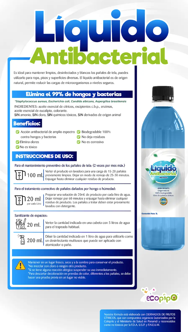 Líquido para lavado antibacterial Ecopipo para pañales de tela