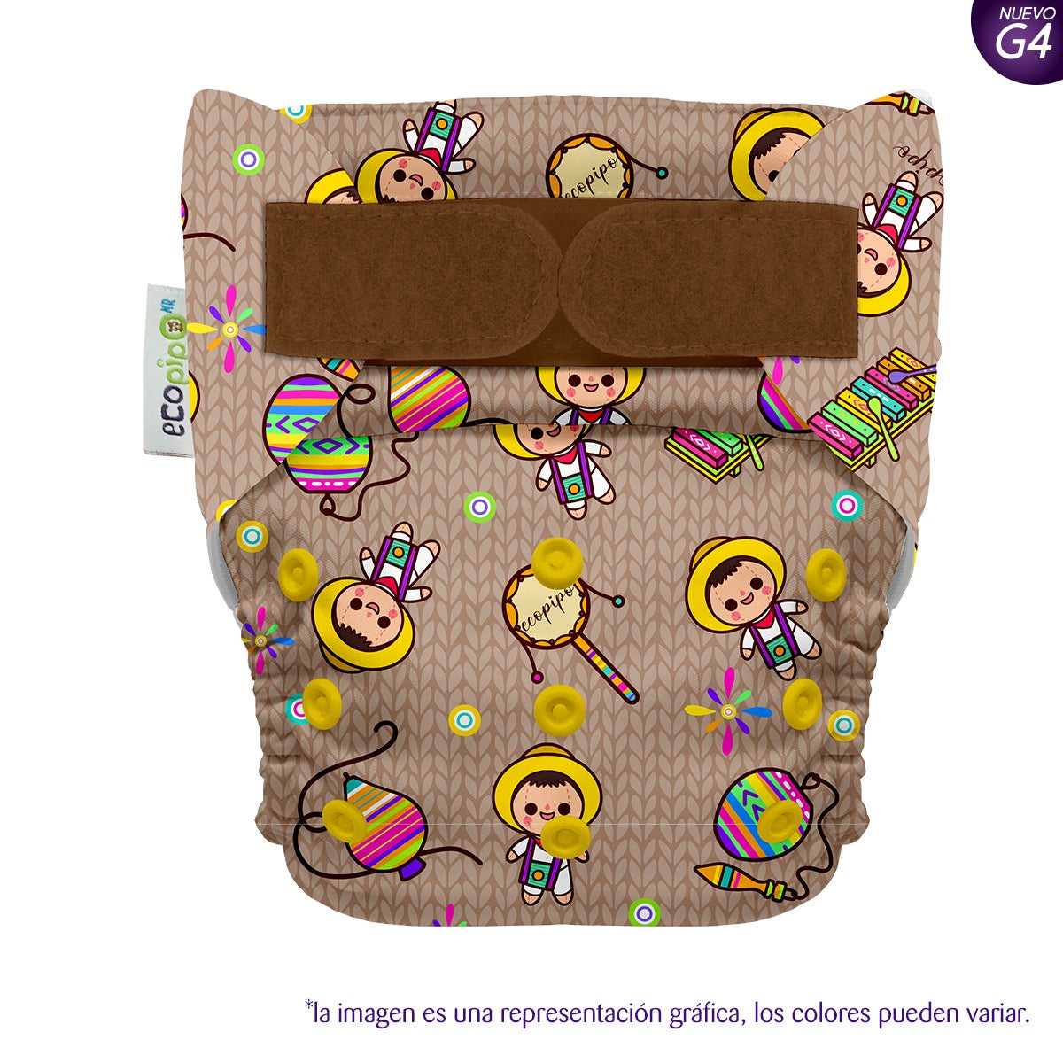 Pañal de tela unitalla estampado Ecopipo velcro G4