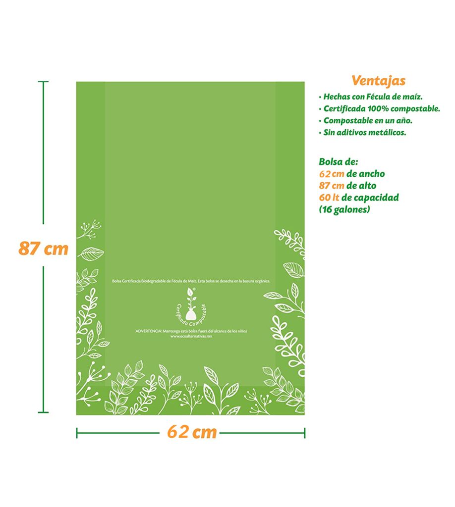 Paquete de 9 bolsas certificada biodegradable para basura grande