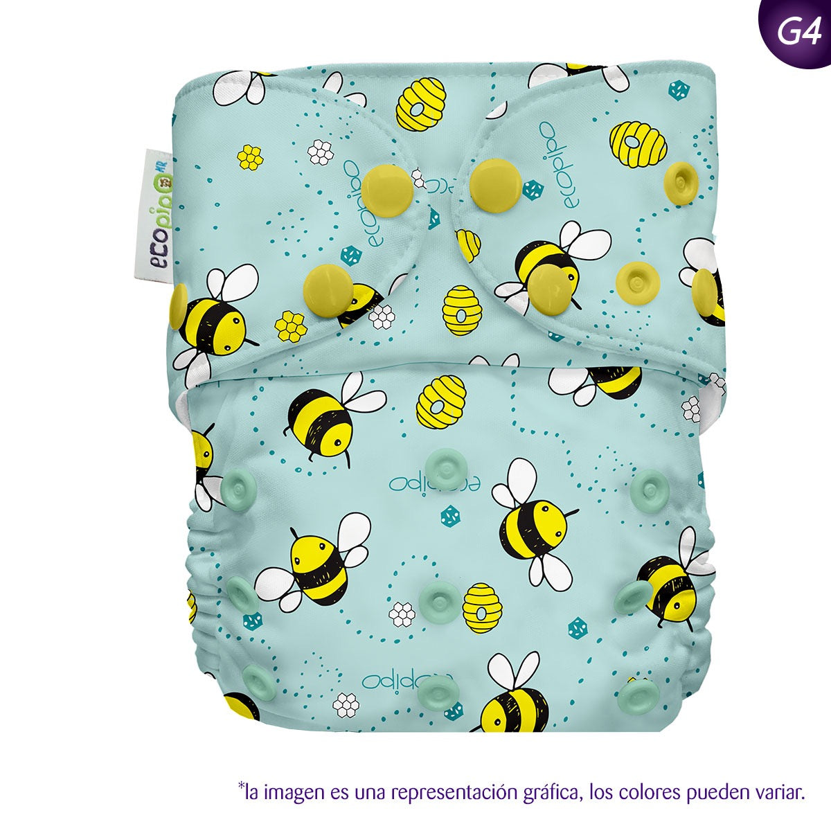 Pañal de tela unitalla estampado Ecopipo broches G4