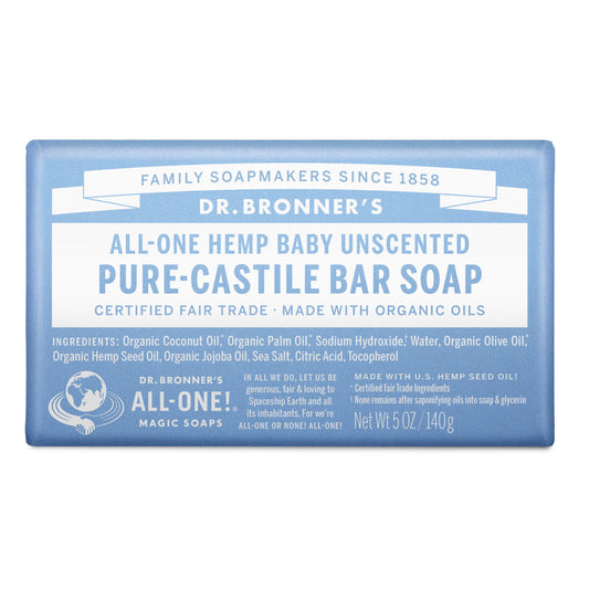 Jabón puro de castilla en barra sin aroma Dr. Bronners