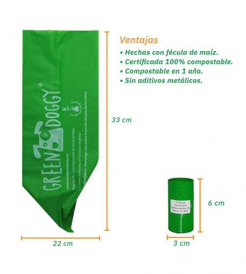 Paquete de bolsas biodegradables GreenDoggy para heces de mascota
